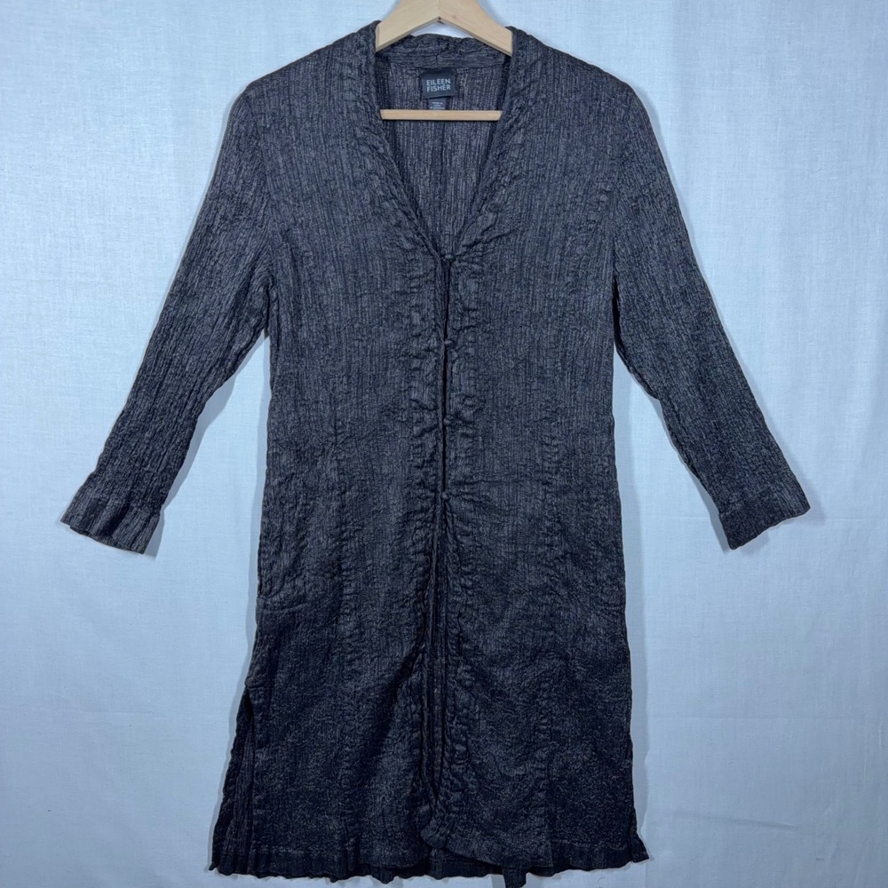 Eileen Fisher Cardigan Medium Silk Blend Long Duster Metallic Crinkle Whimsigoth